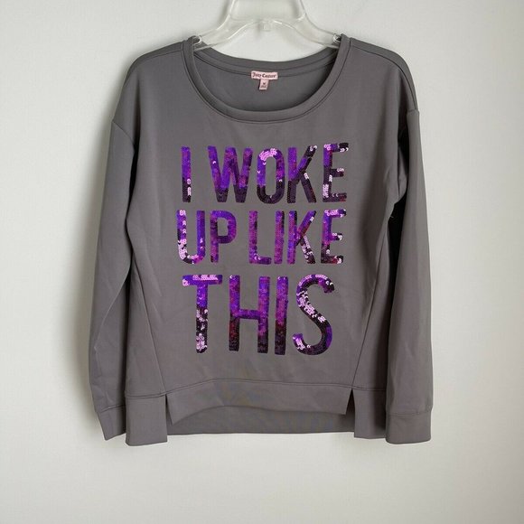 Juicy Couture Gray Sequin I Woke Up Like This Top - Picture 1 of 5